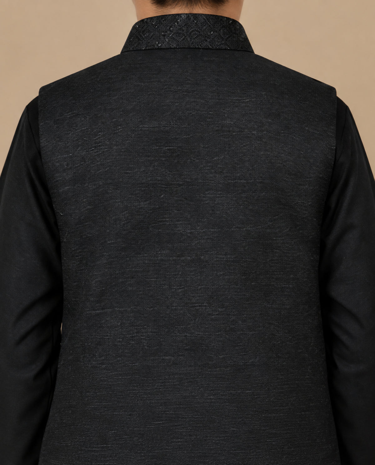 Boys Black Embroidered Waistcoat Suit — Back — Harisan Wear