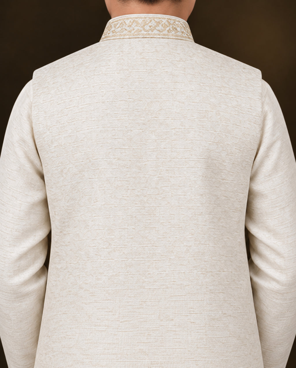 Boys Cream & Off-White Embroidered Waistcoat Suit — Back — Harisan Wear
