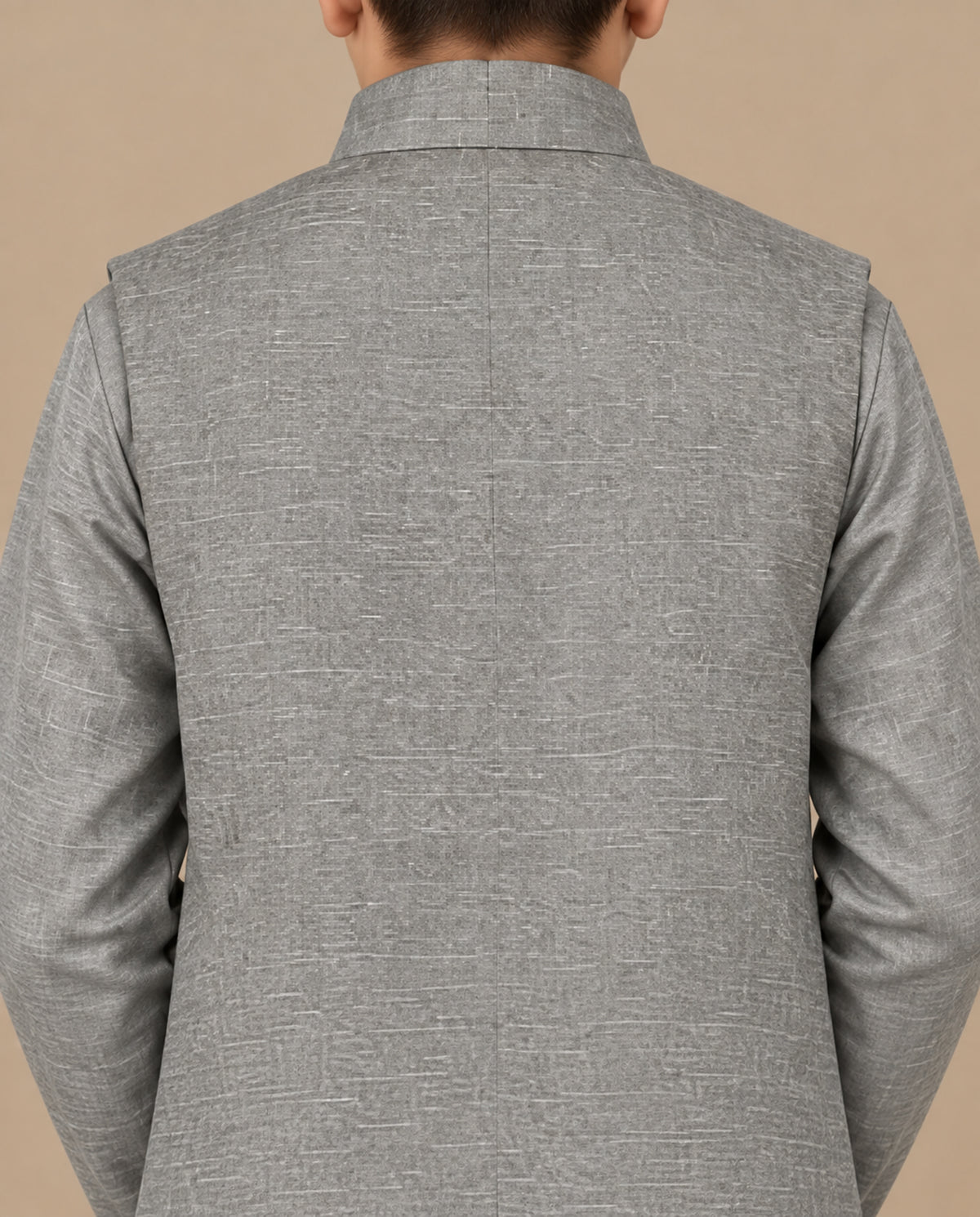 Boys Grey Embroidered Waistcoat Suit — Back — Harisan Wear