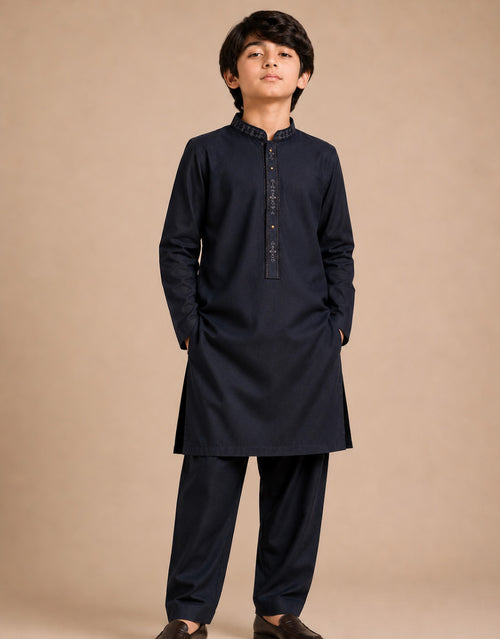 Boys Black Embroidered Kurta Shalwar — Harisan Wear