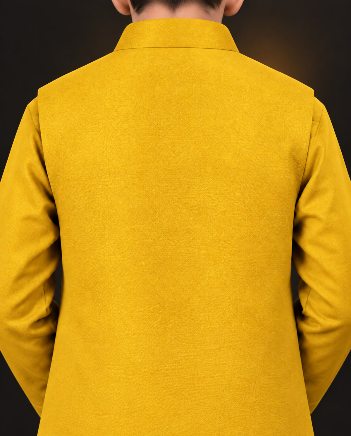Boys Mustard Yellow Embroidered Waistcoat Suit — Back — Harisan Wear