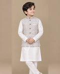 Boys Ivory & White Embroidered Waistcoat Suit — Front — Harisan Wear