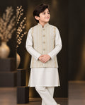 Boys Cream & Off-White Embroidered Waistcoat Suit — Front — Harisan Wear