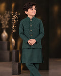 Boys Emerald Green Embroidered Waistcoat Suit — Front — Harisan Wear