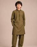 Boys Olive Green Embroidered Kurta Shalwar — Harisan Wear