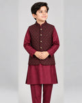 Boys Maroon Embroidered Waistcoat Suit — Front — Harisan Wear