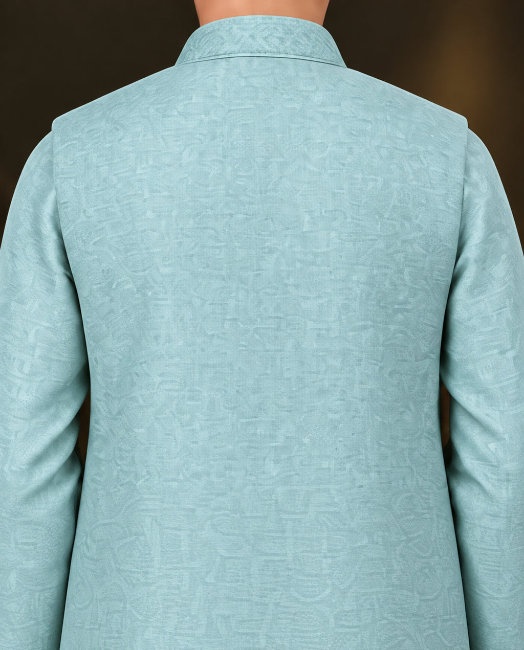 Boys Ice Blue Embroidered Waistcoat Suit — Back — Harisan Wear