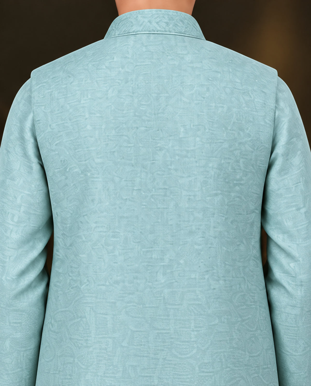 Boys Ice Blue Embroidered Waistcoat Suit — Back — Harisan Wear