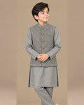 Boys Grey Embroidered Waistcoat Suit — Front — Harisan Wear