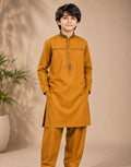 Boys Ochre Marigold Embroidered Kurta Shalwar — Harisan Wear