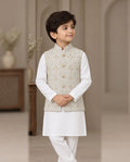 Boys Off-White & White Embroidered Waistcoat Suit — Front — Harisan Wear