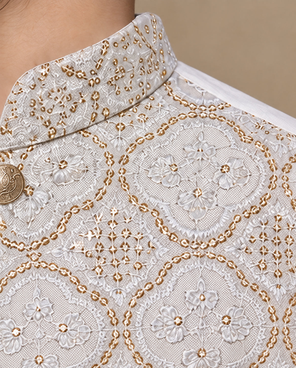 Boys Ivory & White Embroidered Waistcoat Suit — Back — Harisan Wear