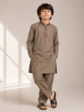 Boys Brown Embroidered Kurta Shalwar — Cotton Lawn Chambray Eid