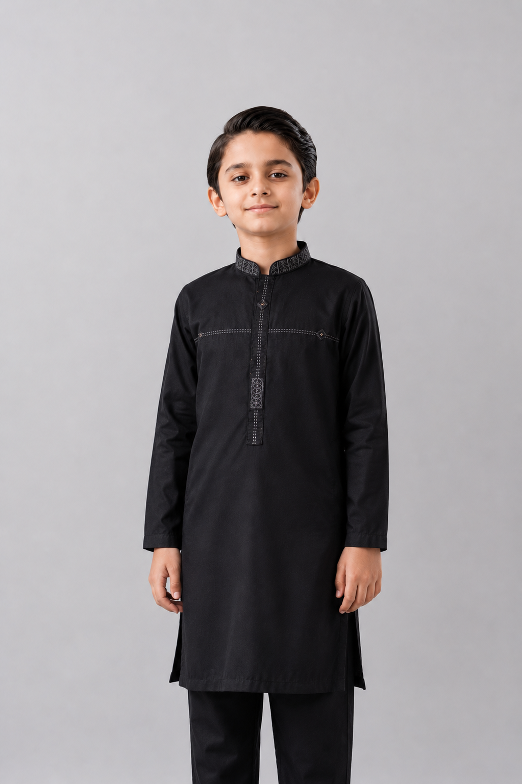 Boys Black Embroidered Kurta Shalwar — Wash n Wear Eid