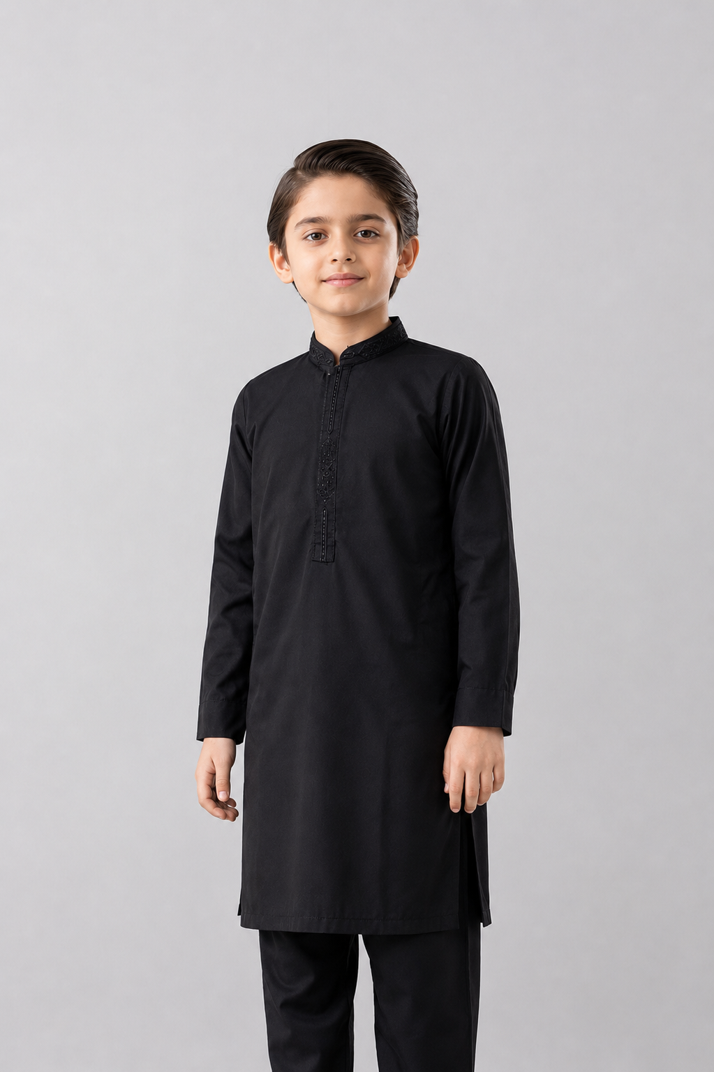 Boys Black Embroidered Kurta Shalwar — Wash n Wear Party