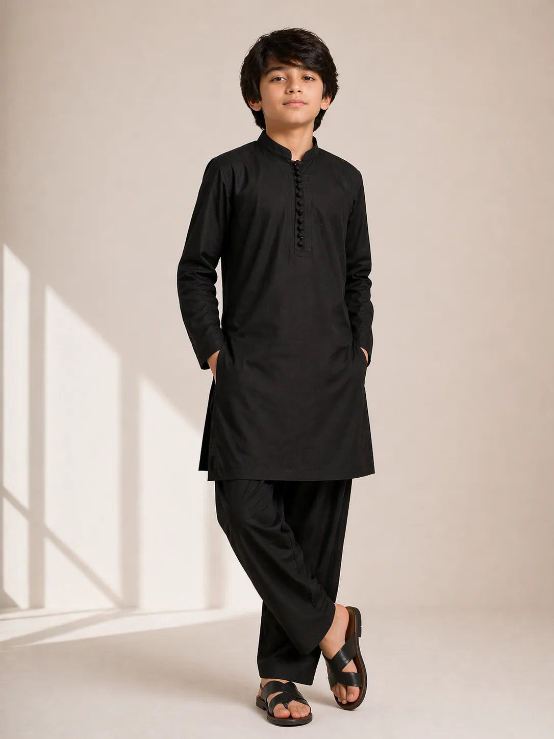 Boys Black Kameez Shalwar — Cotton Lawn Plain Everyday Classic