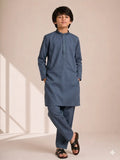 Boys Steel Blue Embroidered Kameez Shalwar — Cotton Lawn Chambray Eid