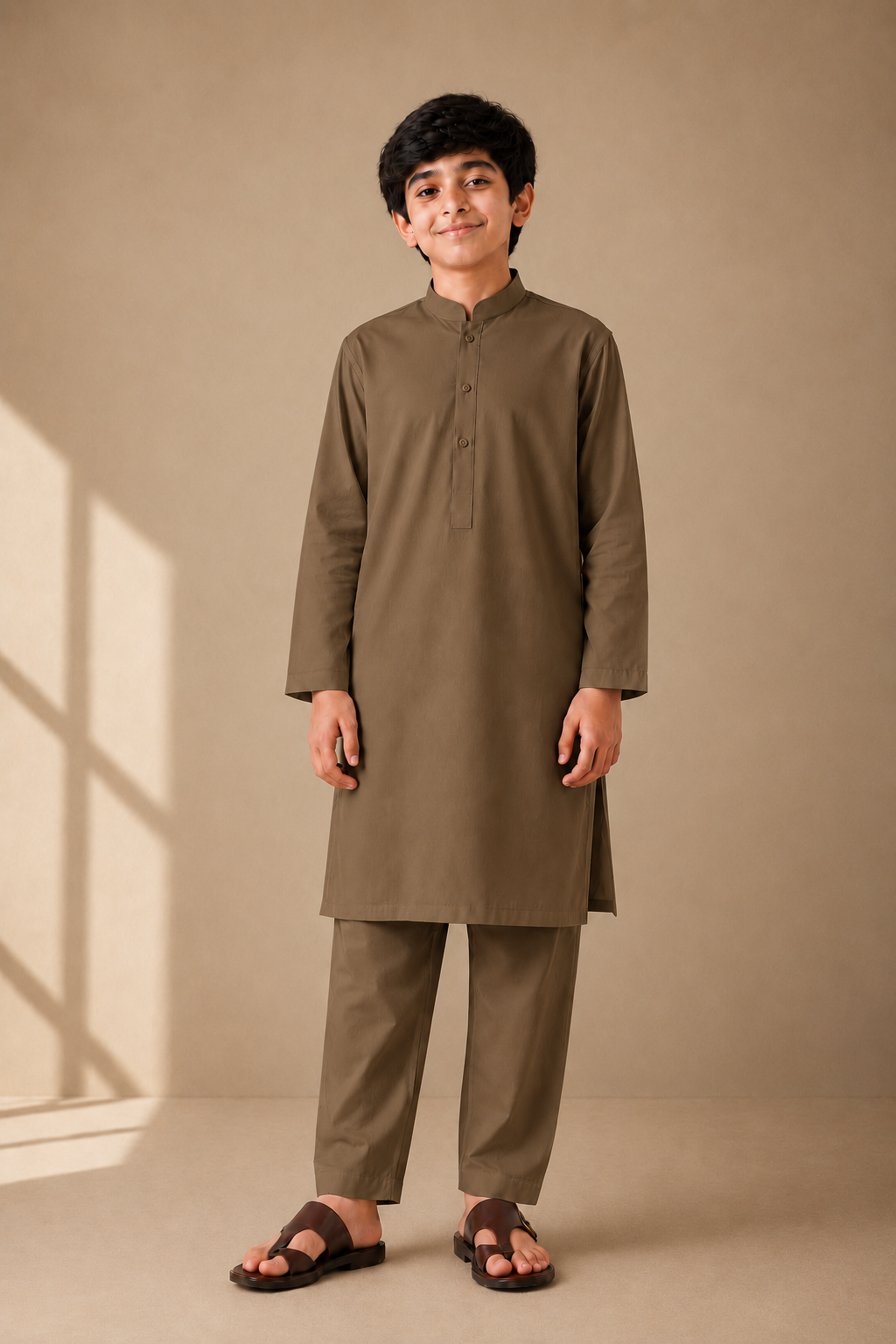 Boys Washing Wear Kurta Shalwar – Dark Khaki