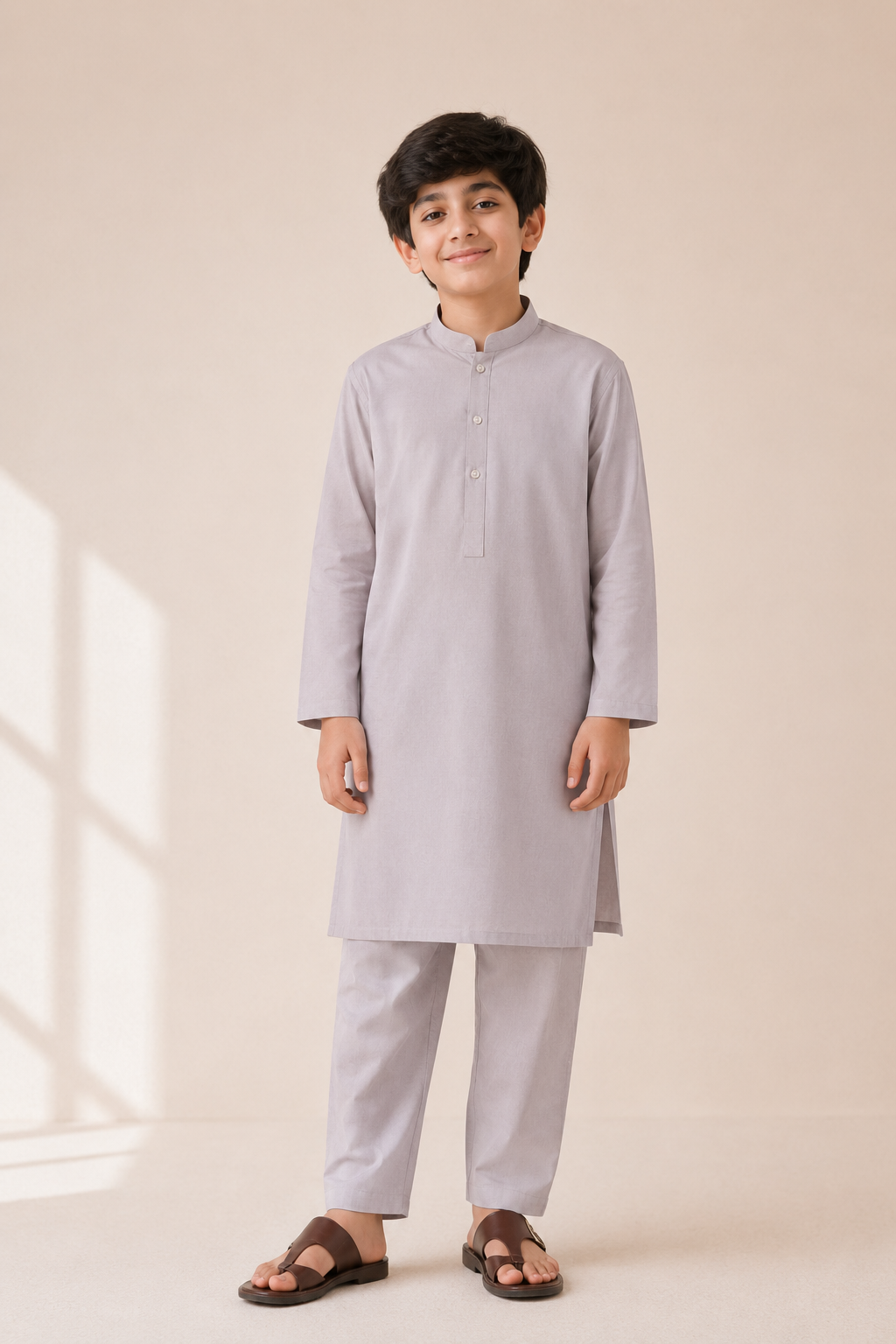 Boys Washing Wear Kurta Shalwar – Silver Grey