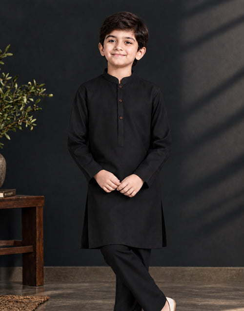 Boys Black Royal Silk Kurta Shalwar — Harisan Wear