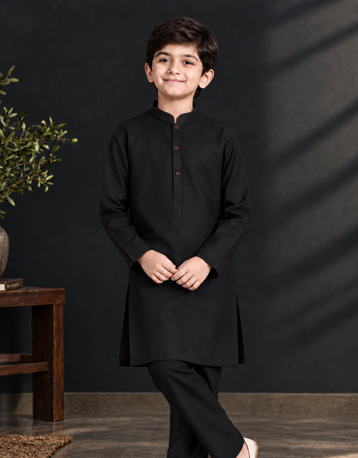 Boys Black Royal Silk Kurta Shalwar — Classic