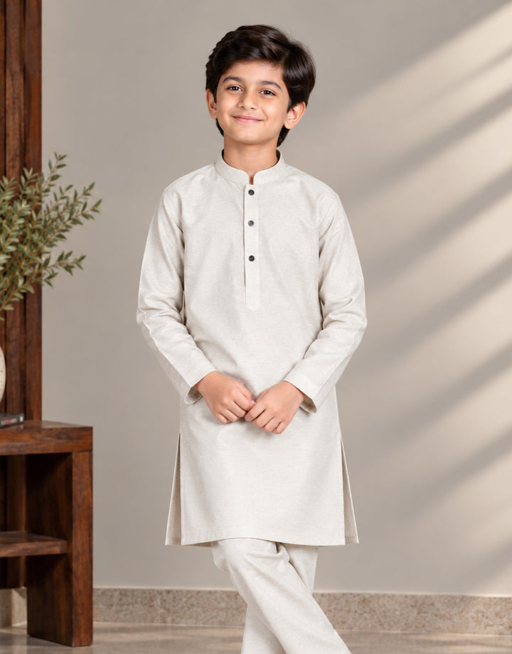 Boys Cream Royal Silk Kurta Shalwar — Classic