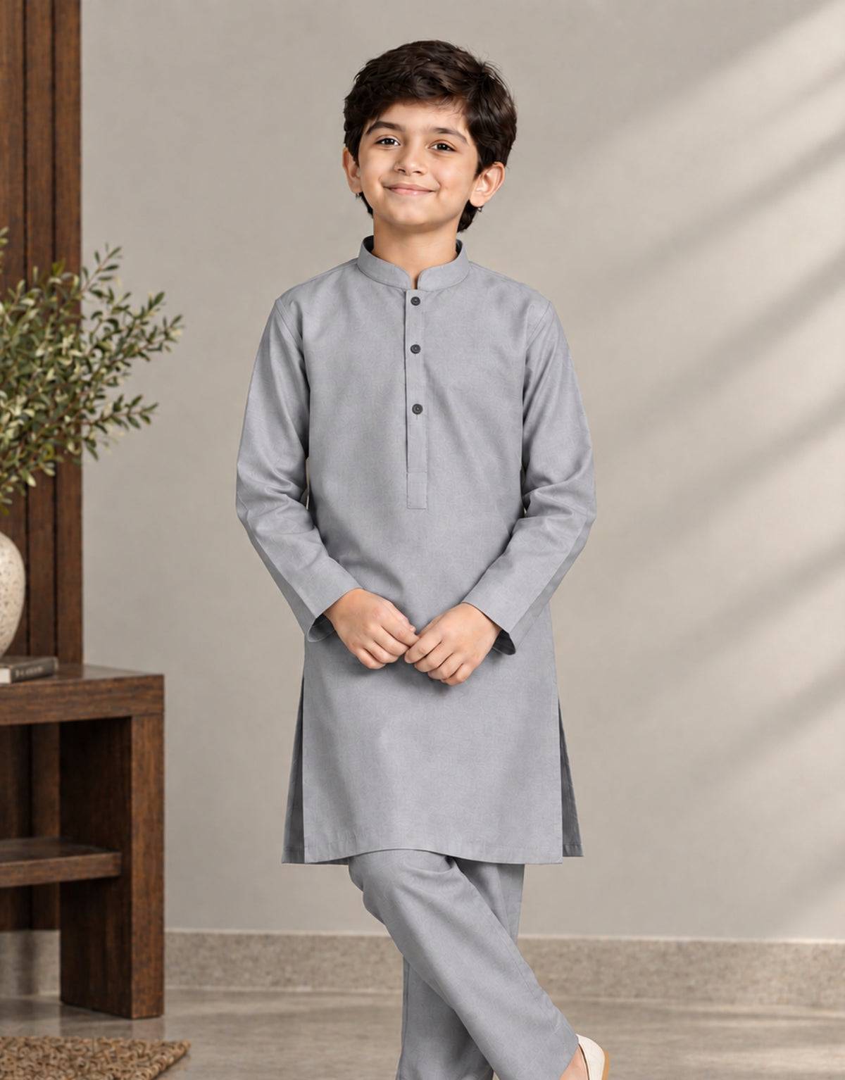 Boys Grey Royal Silk Kurta Shalwar — Harisan Wear