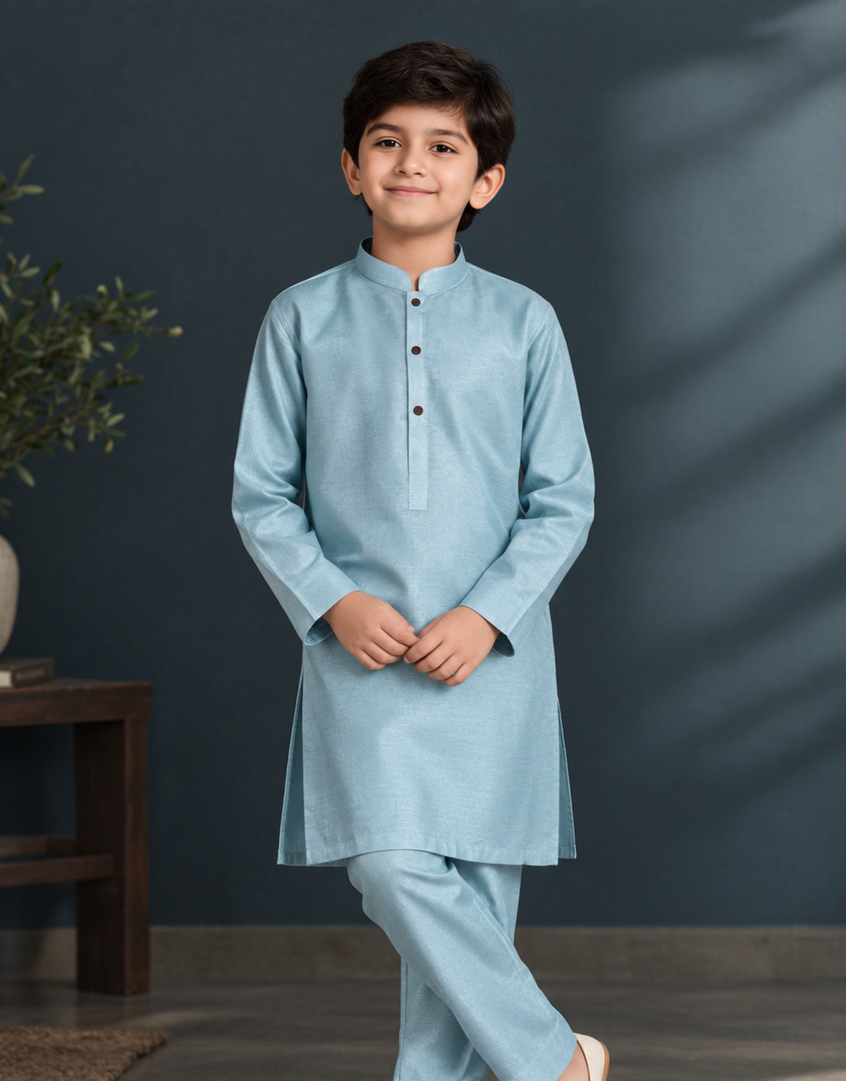 Boys Ice Blue Royal Silk Kurta Shalwar — Harisan Wear