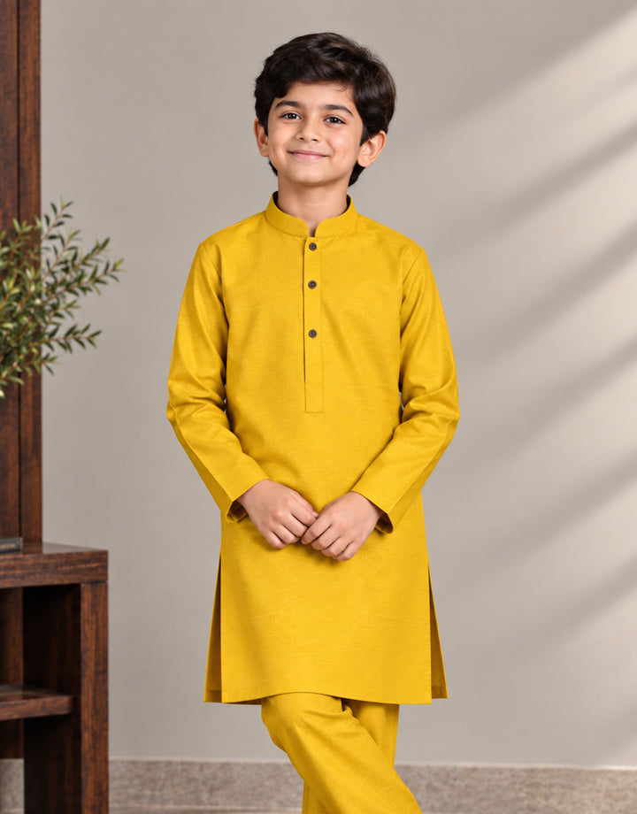 Boys Mustard Yellow Royal Silk Kurta Shalwar — Classic