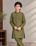 Boys Olive Green Royal Silk Kurta Shalwar — Harisan Wear