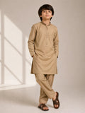 Boys Beige Embroidered Kurta Shalwar — Cotton Lawn Chambray Eid