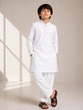 Boys White Embroidered Kurta Shalwar — Cotton Lawn Kameez Pajama for Kids