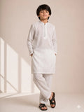Boys White Textured Kameez Shalwar — Cotton Lawn Lining Kurta Pajama for Kids
