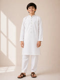 Boys White Embroidered Kameez Shalwar — Premium Cotton Lawn Eid Outfit
